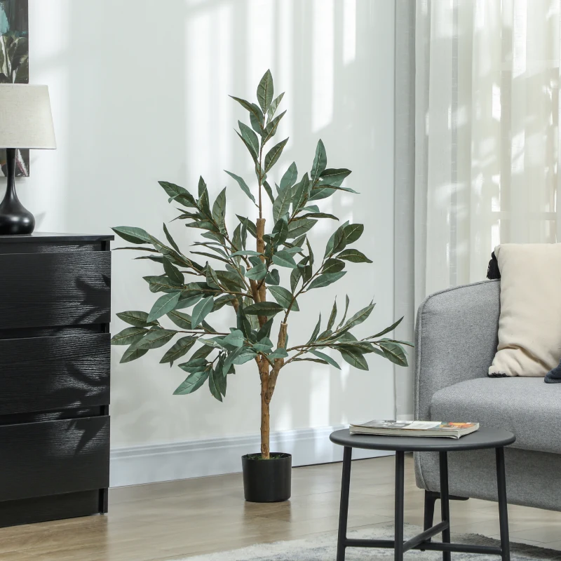 HOMCOM Planta Artificial de Louro 120 cm Planta Artificial Decorativa Grande Decoração para Casa Escritório Varanda Quarto Verde