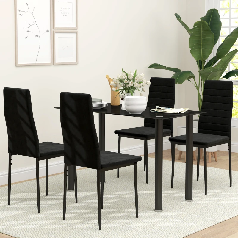 HOMCOM Set van 4 Eetkamerstoelen, Armloos ontwerp, Stofbekleding, Metalen poten, Zwart(m-7)
