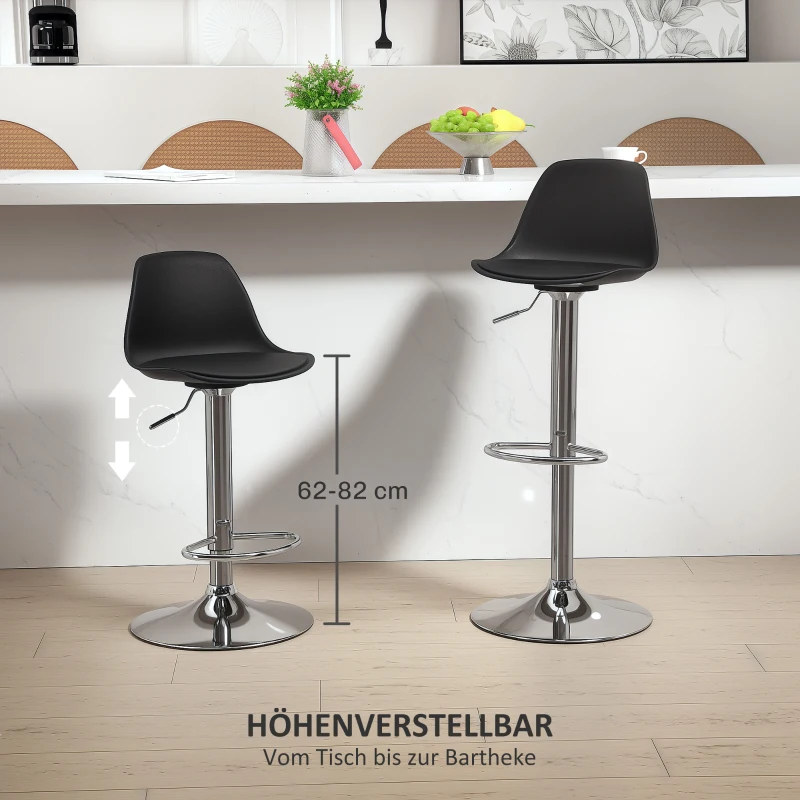 HOMCOM 2-delige Set Barkrukken, Barstoelen met Leuning, In Hoogte Verstelbaar, Tot 120 kg, 42 x 38 x 82-104 cm, Zwart