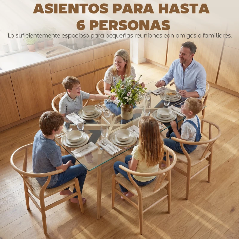 HOMCOM Mesa de Comedor Rectangular Moderna para 6 Personas Superficie de Vidrio Templado 150x75x76 cm Transparente