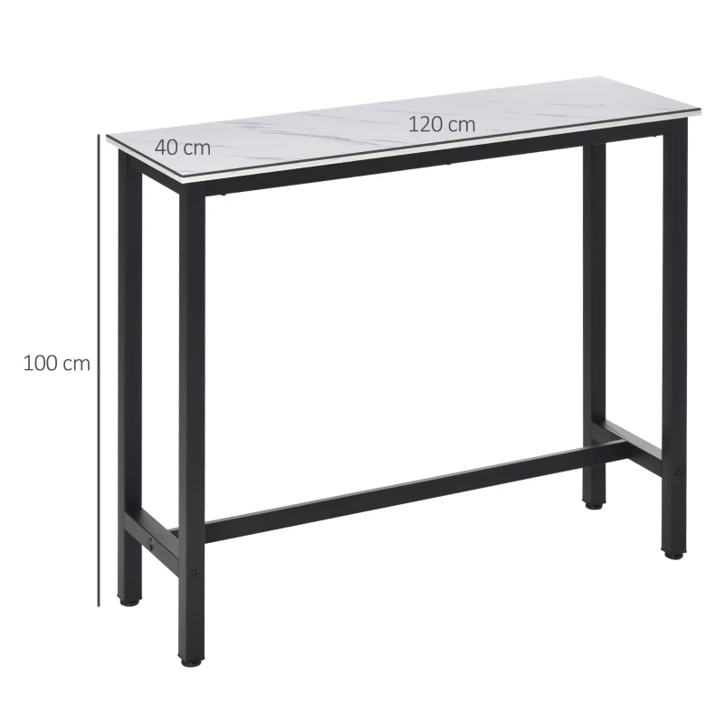 HOMCOM Bartafel met Marmerlook, Stalen Frame, Nivelleringspoten, 120x40x100 cm, Wit/Zwart(m-3)