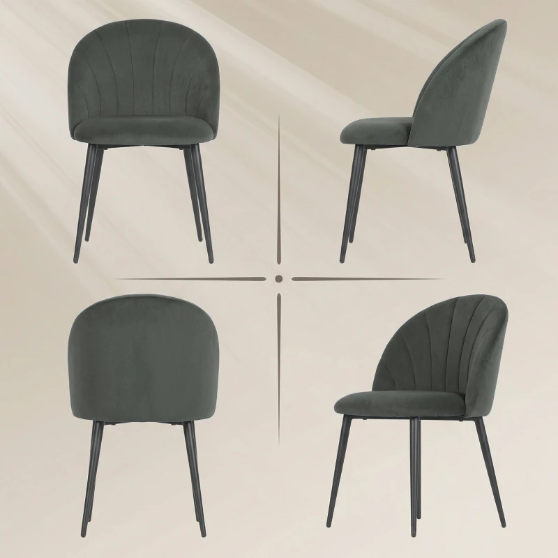 HOMCOM Set 2 Sedie da Pranzo Imbottite con Schienale a Conchiglia in Velluto, 52x55x79 cm, Grigio