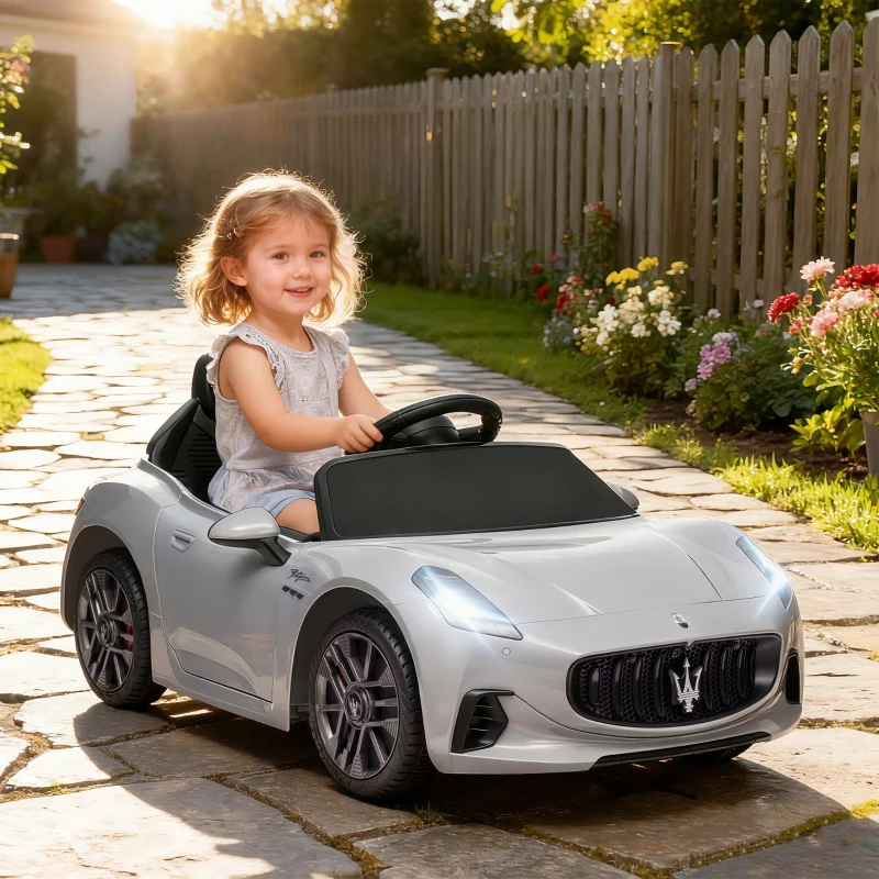 AIYAPLAY Voiture électrique pour enfants sous licence Maserati Gran Turismo Folgore, 12V avec télécommande, de 3 à 5 ans, gris