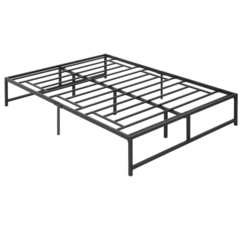 HOMCOM Cadre de lit double 140 x 190 cm, lit double 2 personnes en acier, hauteur 31 cm avec rangement, sommier à lattes, noir