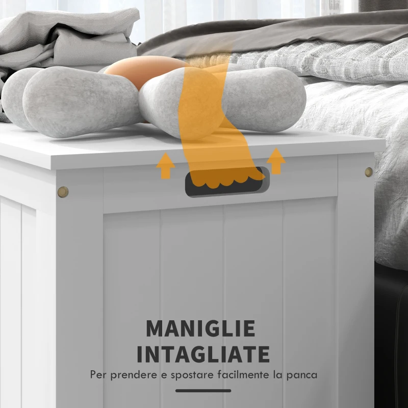 HOMCOM Panca Contenitore Multiuso in Legno MDF, 2 Maniglie e Apertura con Blocco di Sicurezza, 81x40x46cm, Bianco