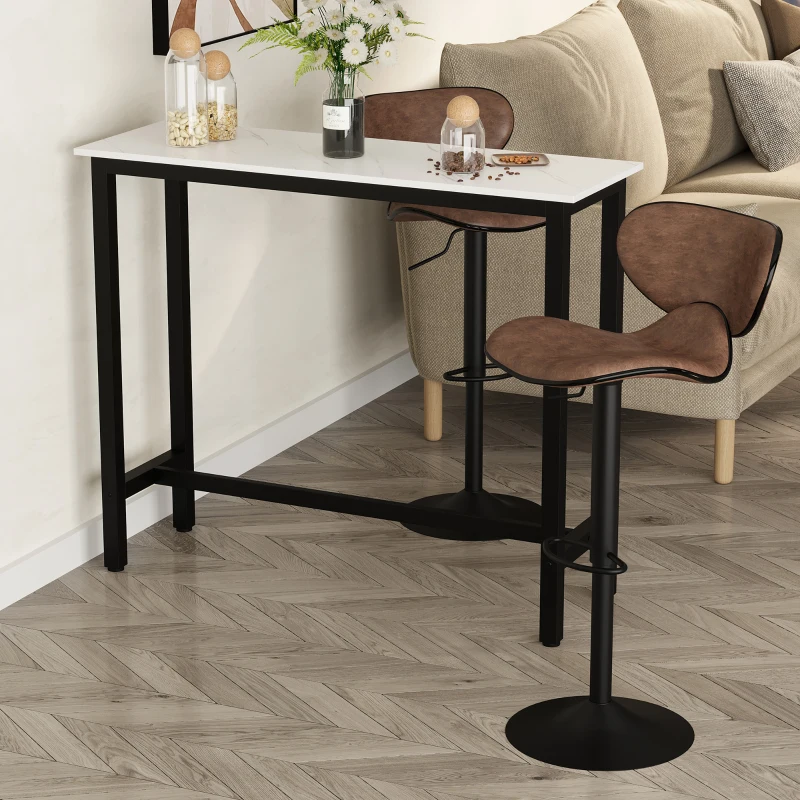 HOMCOM Bartafel met Marmerlook, Stalen Frame, Nivelleringspoten, 120x40x100 cm, Wit/Zwart(m-2)