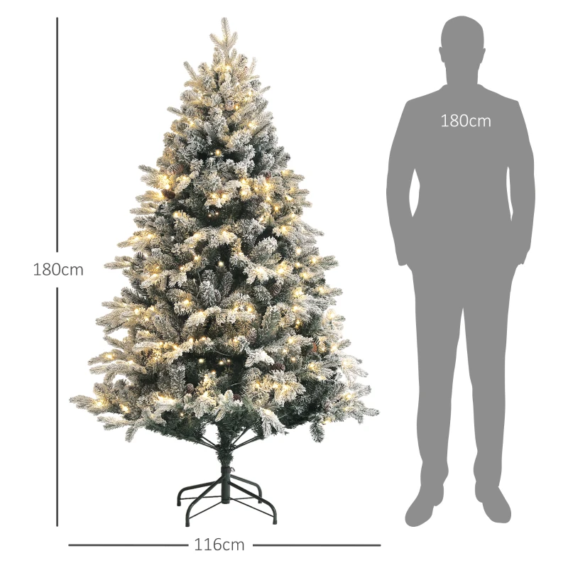 HOMCOM Kunstkerstboom 180 cm met 793 takken, kunstsneeuw en opklapbare metalen standaard – Winterse kerstdecoratie, Groen