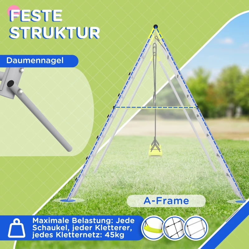 Outsunny Kinderschommelset met klimnet en sportenladder, voor kinderen van 3-8 jaar, stalen frame, groen