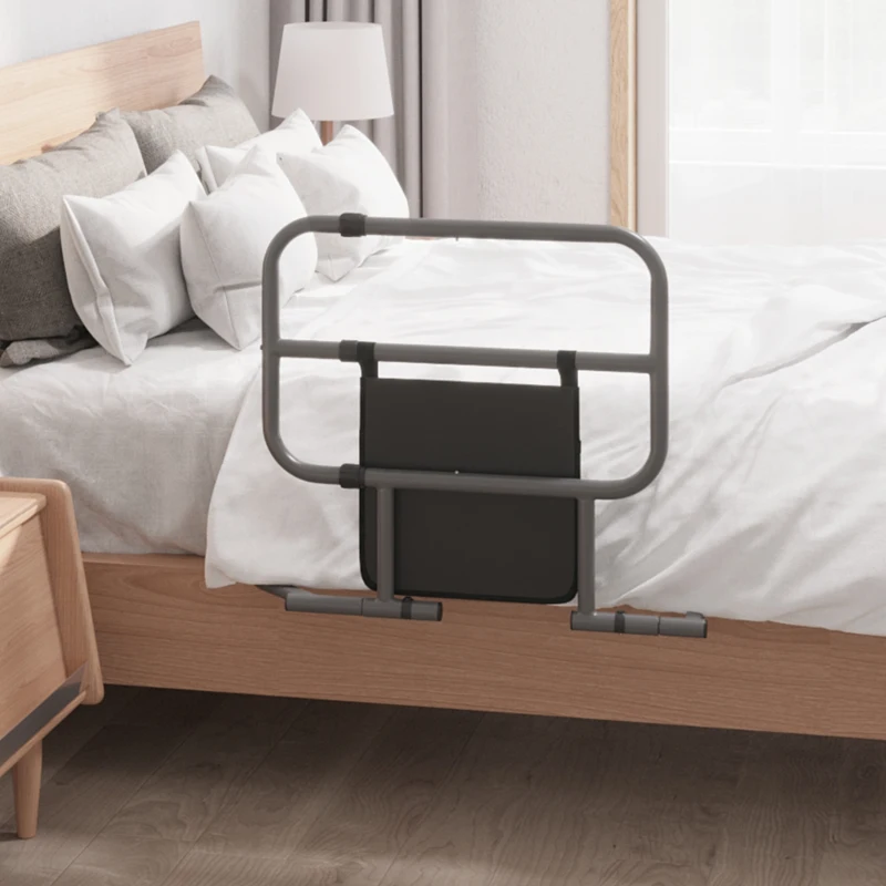 HOMCOM Barandilla de Cama Adulto Asidero para la Cama Plegable con Bolsillo de Almacenamiento 61x66x55 cm Gris
