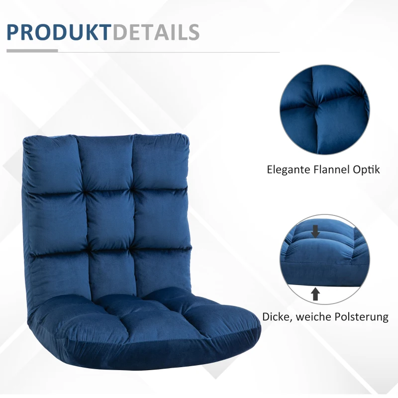 HOMCOM Vloerstoel Gastenmatras, verstelbare rugleuning, fluweelachtige uitstraling, 55 cm x 71 cm x 53,5 cm, Blauw