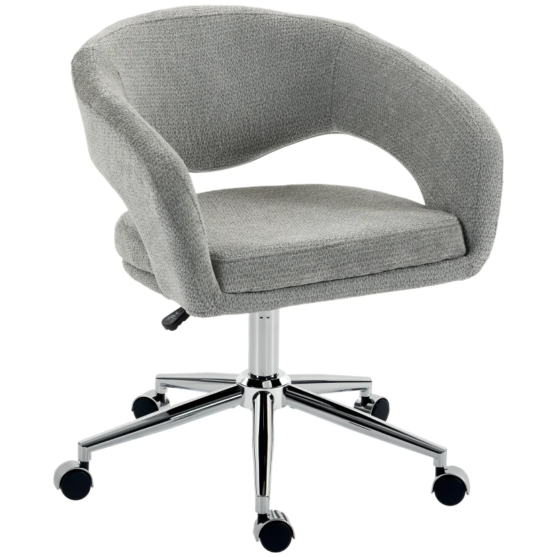 HOMCOM Chaise Bureau Ergonomique, Fauteuil de Bureau en Chenille avec Hauteur Réglable, Dossier Incurvé, Gris