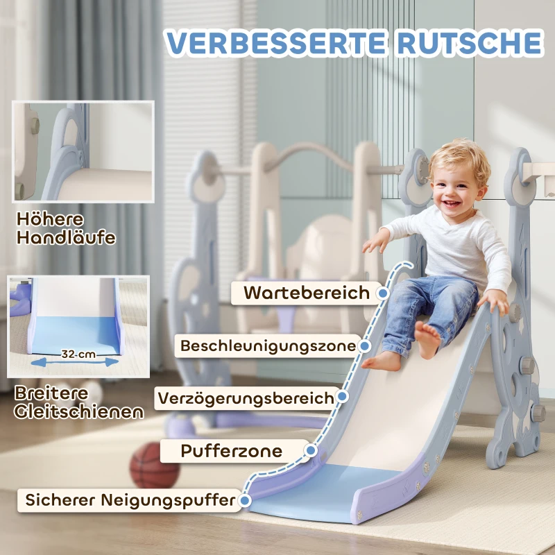 AIYAPLAY 4-in-1 Binnenspeelplaats, Glij- en Schommelset voor Peuters, Basketbalring, Raketontwerp, Kunststof, Lichtblauw