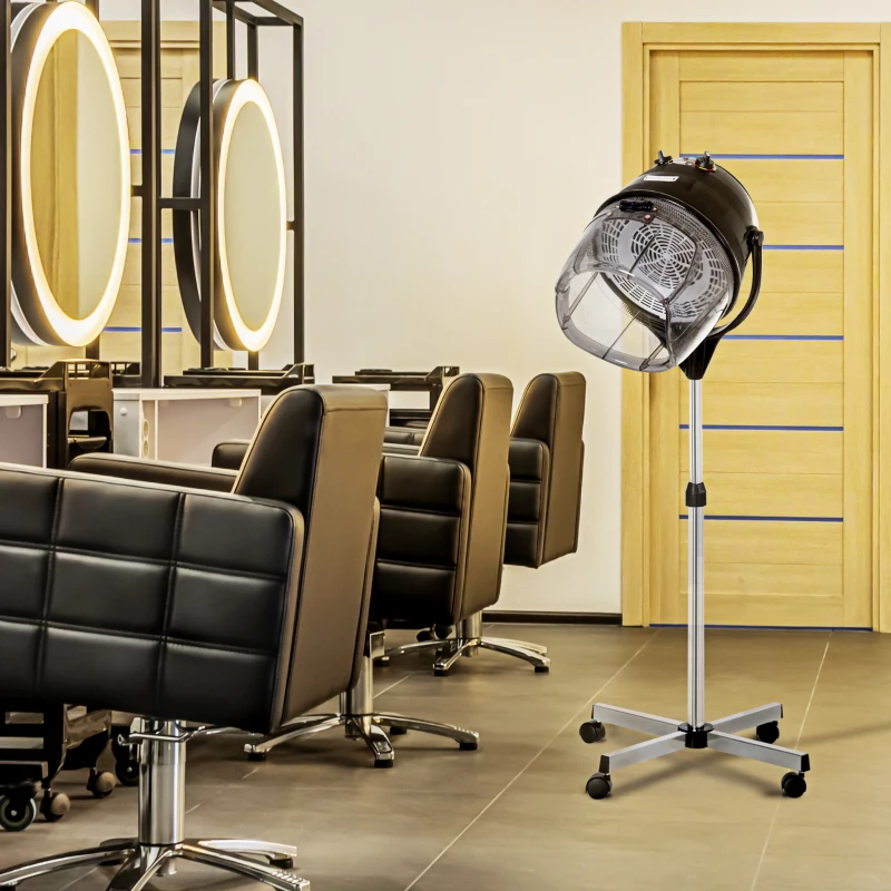 HOMCOM Casco Asciugacapelli 1180W ad Altezza Regolabile con Timer 60 Minuti e Ruote Girevoli, 65x65x115-165 cm, Nero