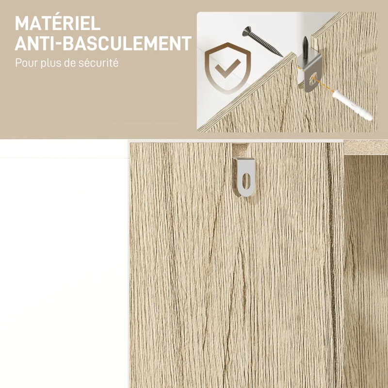 kleankin Meuble sous lavabo, meuble de salle de bain avec 2 portes, pieds en acier, 60 x 30 x 60 cm, blanc et bois naturel