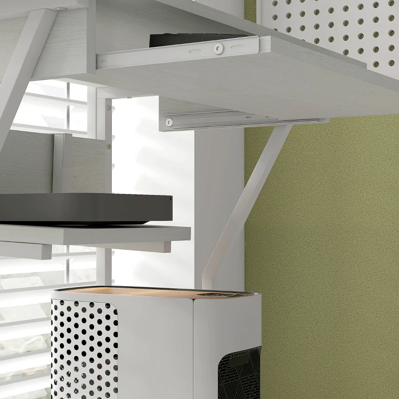 HOMCOM Bureau d'ordinateur roulant avec étagères de rangement, poste de travail et plateau pour clavier, 80x50x130cm, blanc