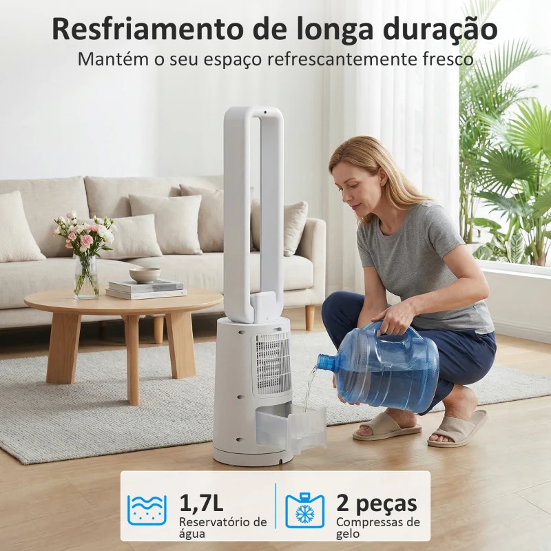 HOMCOM Climatizador 3 em 1 com Depósito de 1,7L Modos Ajustáveis Temporizador Controlo Remoto 24,7x24,7x109,5 cm Branco