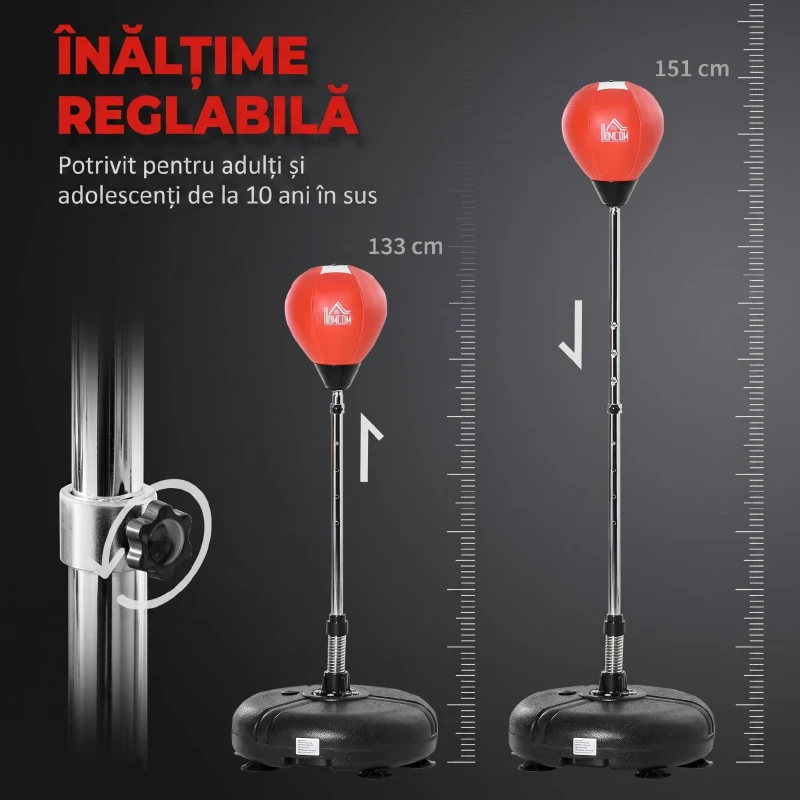 HOMCOM Sac de box cu înălțime reglabilă, mănuși incluse, din PE și metal, 45x45x133-151 cm, roșu