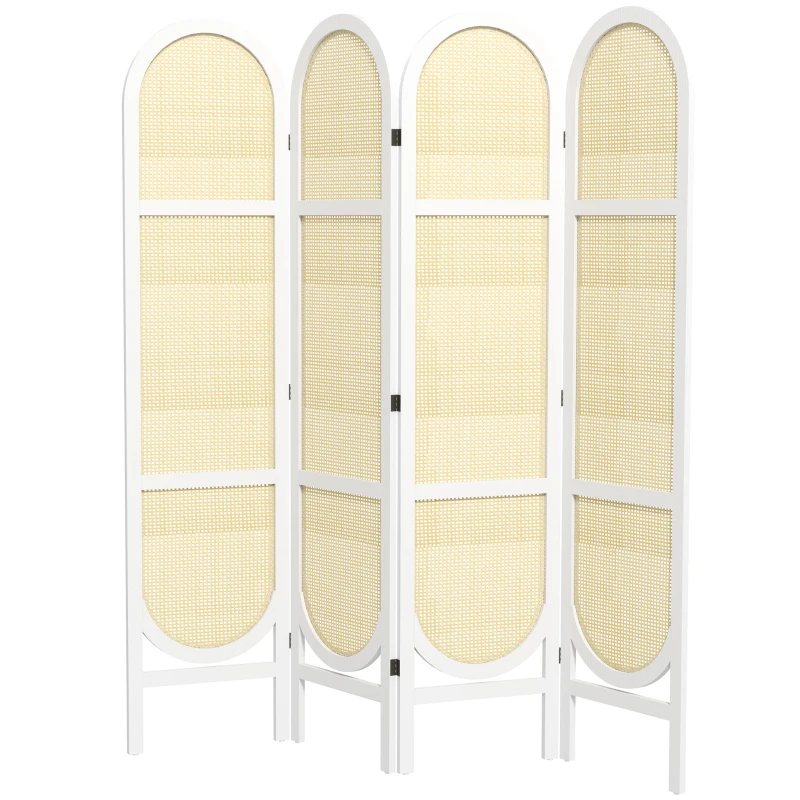 HOMCOM Paravent interieur en bois 4 panneaux 170 x 160 cm pliable et portable, motif tissé à la main, blanc