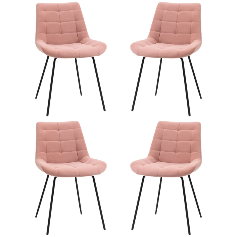 HOMCOM Lot de 4 chaises de salle à manger en tissu aspect velours capitonné et piètement métal noir 50 x 61 x 79 cm rose