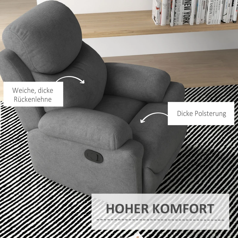 HOMCOM Relaxstoel, TV-stoel met ligfunctie en stoffen bekleding  Geniet van ultiem comfort met de HOMCOM Relaxstoel Deze TV-stoel is voorzien van een handige ligfunctie en heeft een stijlvolle stoffen bekleding met een lederlook(m-6)