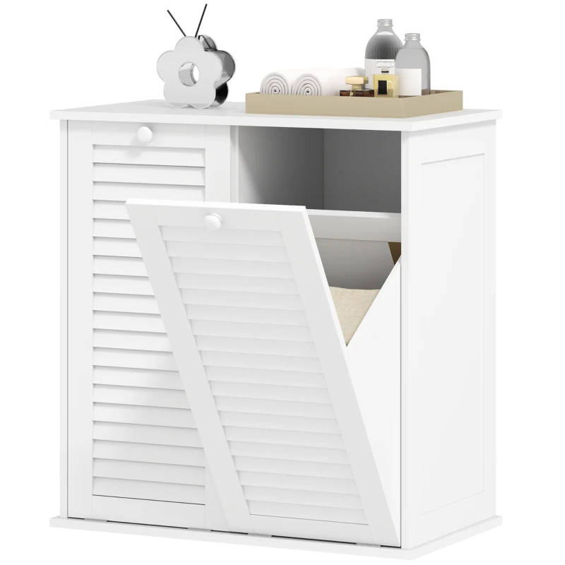 HOMCOM wasmandkast, 2 kantelbare wascontainers, 2 lamellendeuren, 70 x 38 x 73 cm, wit(m-10)