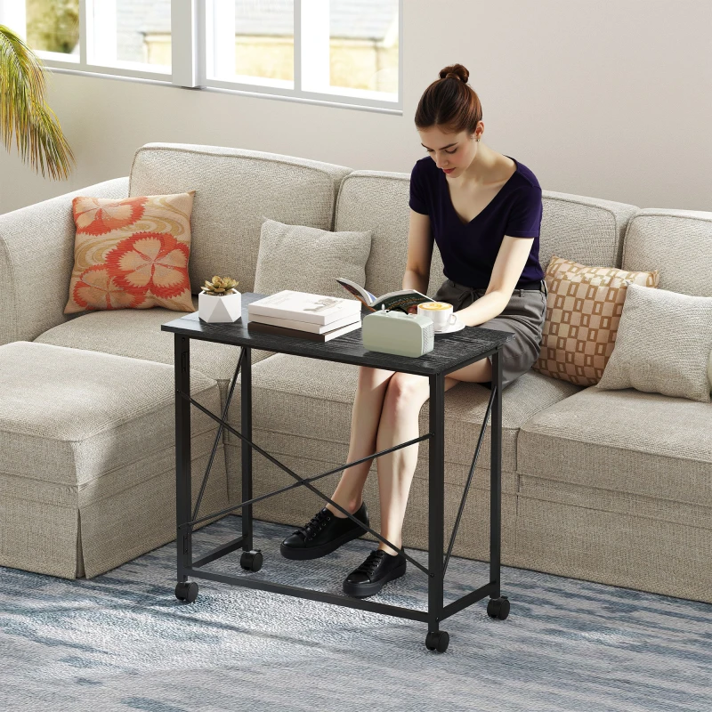 HOMCOM Secretária Dobrável com Rodas Mesa de Secretária Compacta Portátil para Espaços Pequenos 80x40x75 cm Preto