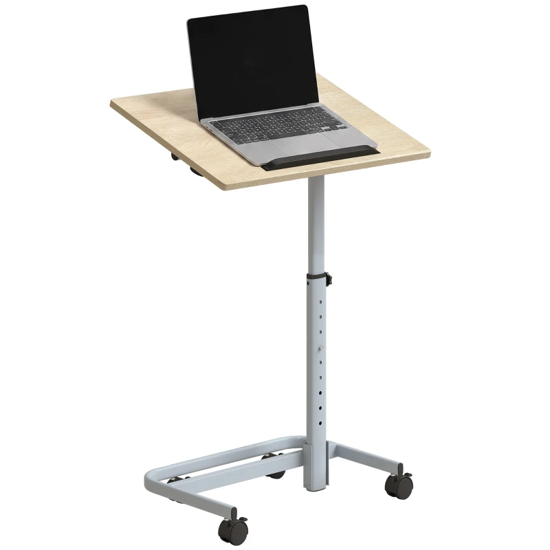 HOMCOM Table d'appoint de salon à hauteur réglable avec 4 roulettes, en bois et métal, 60x40x72-93.5 cm, Chêne
