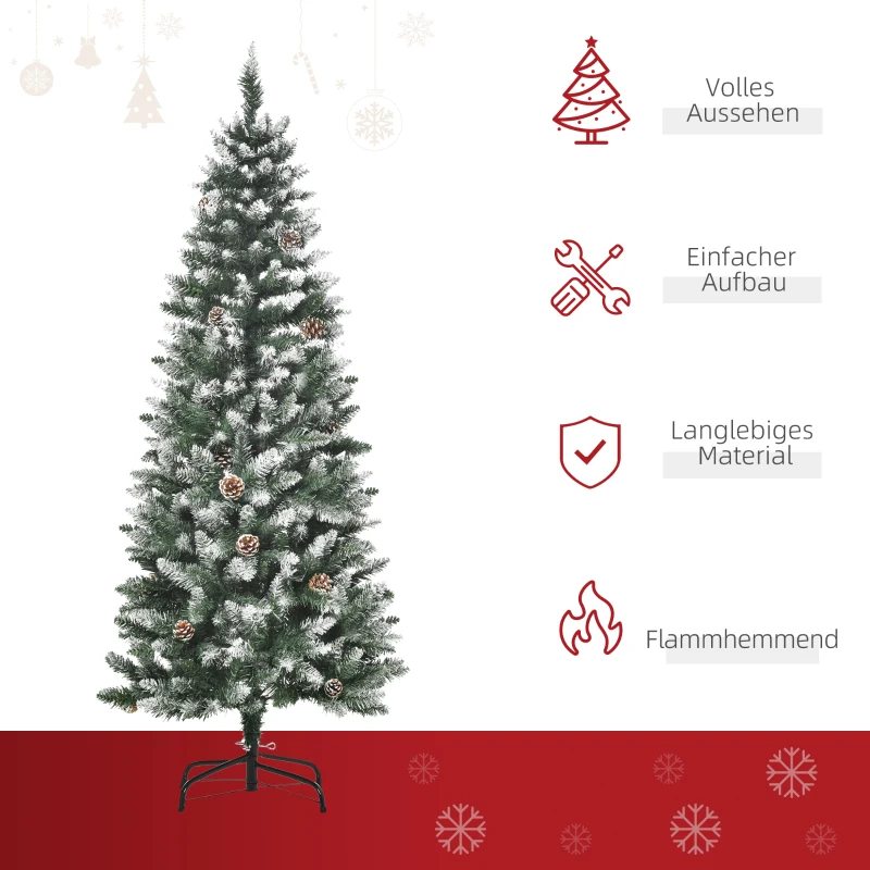 HOMCOM Kunstkerstboom, 464 takken, 28 dennenappels, besneeuwde toppen, vlamvertragend, 150 cm