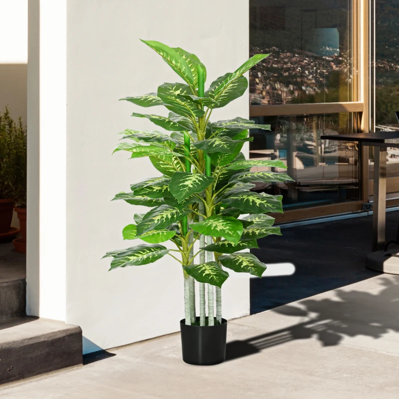 HOMCOM Kunstplant, Plastic Plant, Cementpot, Indoor en Outdoor, 120 cm, Groen