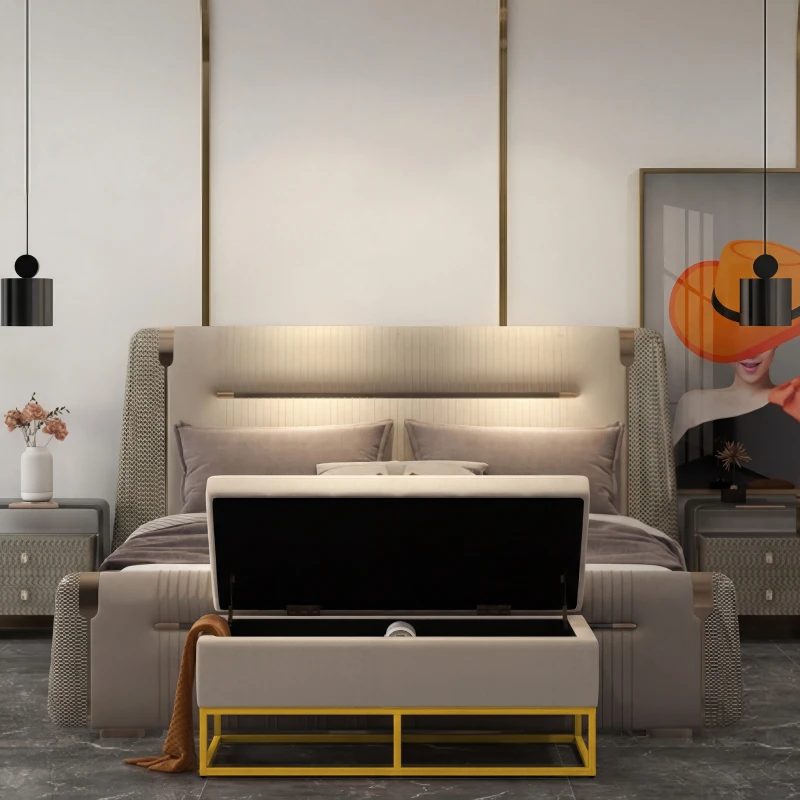 HOMCOM Bank met opbergruimte, decoratieve knoopstiksels, flanellen look, poten van vergulde staal, 110 x 47 x 46,5 cm