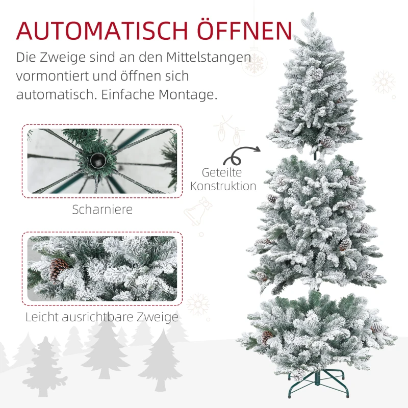 HOMCOM Kunstkerstboom met Sneeuw, 183 cm, 1489 Takken, Inklapbare Metalen Standaard, Kerstdecoratie Binnen, Groen