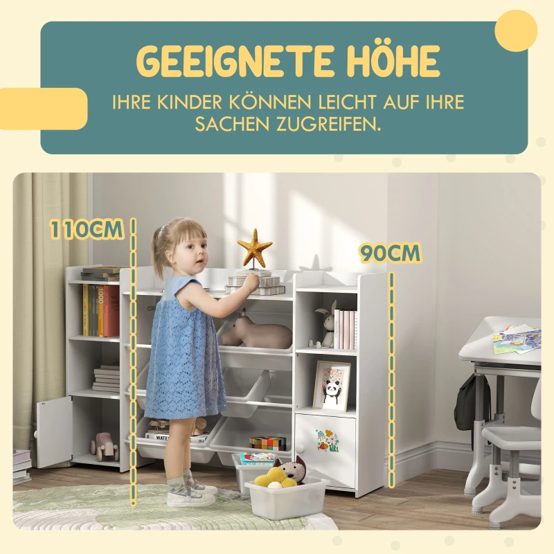 AIYAPLAY Kinderopbergrek, rek voor speelgoed en boeken, voor overzichtelijk opruimen, 8 uitneembare dozen, Wit