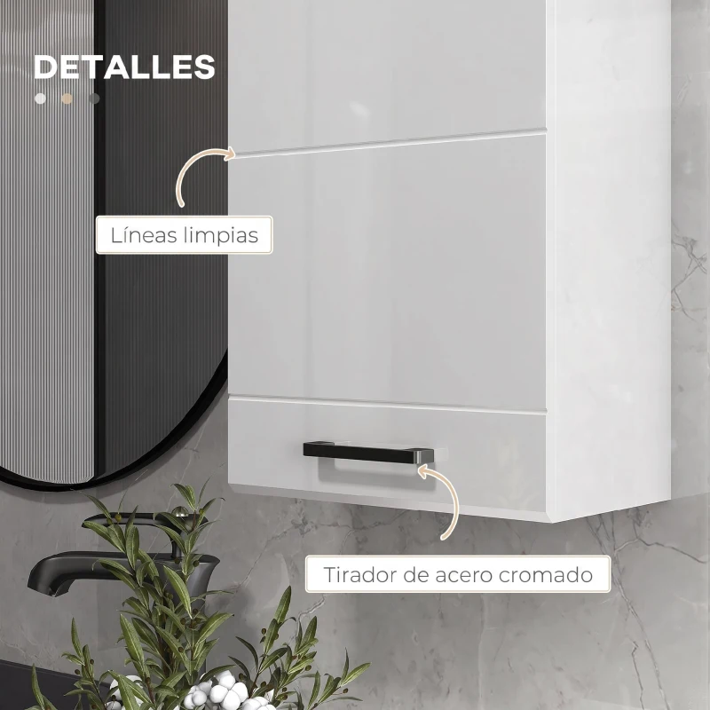 kleankin Mueble de Baño Colgar con Estante Ajustable para Cocina Lavadero Dormitorio Blanco Brillo