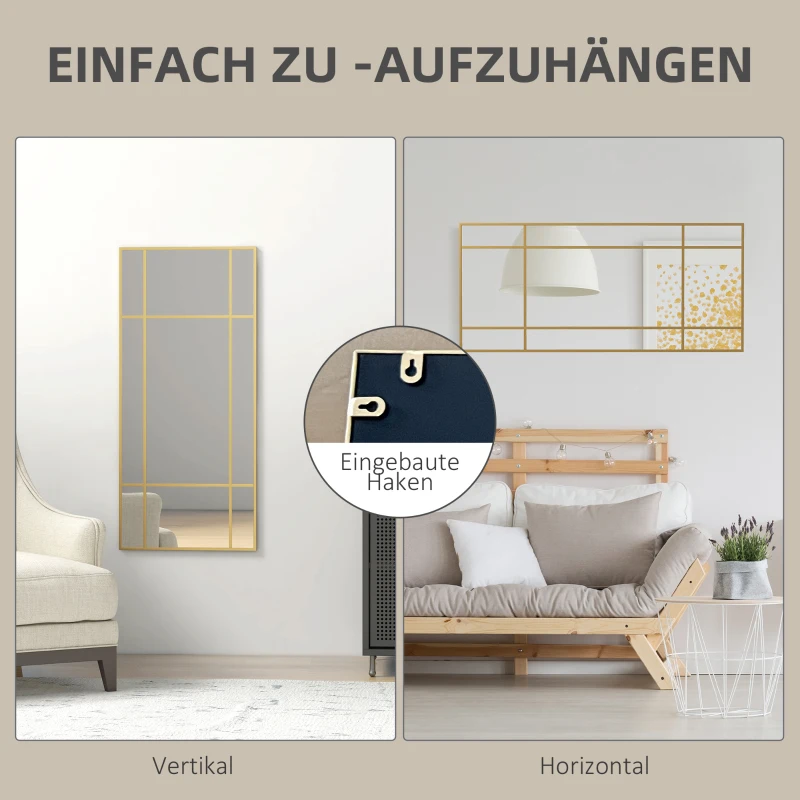 HOMCOM Wandspiegel, Decoratieve Spiegel met Metalen Frame, Gouden Strepen, Meerlaags Glas, 110B x 2D x 50H cm