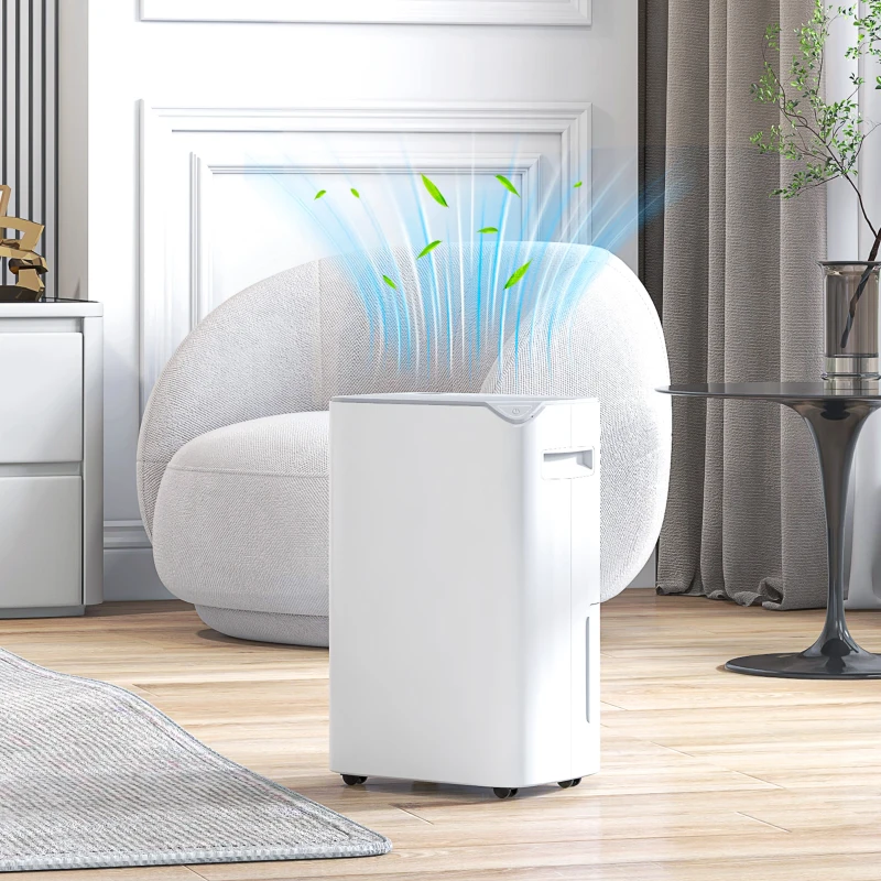 HOMCOM Deumidificatore Portatile 20L/Giorno, Serbatoio 2.5L, 2 Velocità e 3 Funzioni e Timer 24 Ore, Bianco