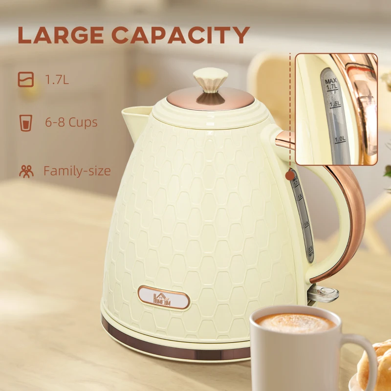 HOMCOM Electric Kettle, 1.7L, Fast Boil, 3000W Cordless Water Kettle with Removable Washable Anti-scale Filter, Beige