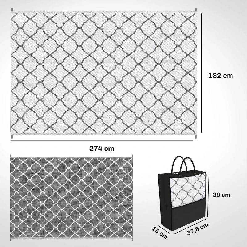 Outsunny Tapis d'extérieur tapis réversible dim. 2,74L x 1,82l m - PP Haute densité 310 g/m² Gris et blanc