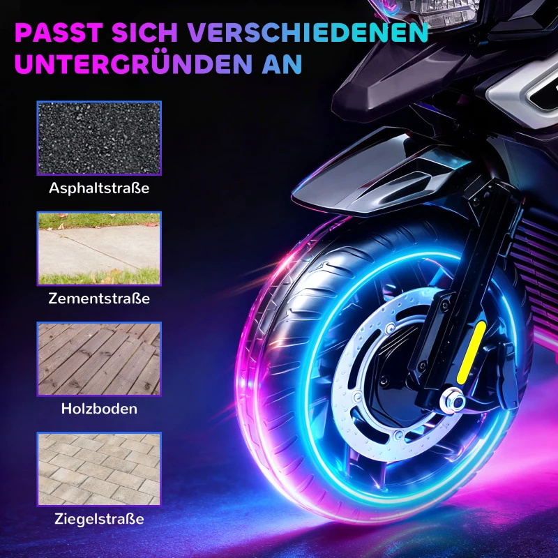 AIYAPLAY Elektrische motor voor kinderen van 18-36 maanden, zitvoertuig, hulpwielen, verlichting, muziek, kunststof, staal, zwart
