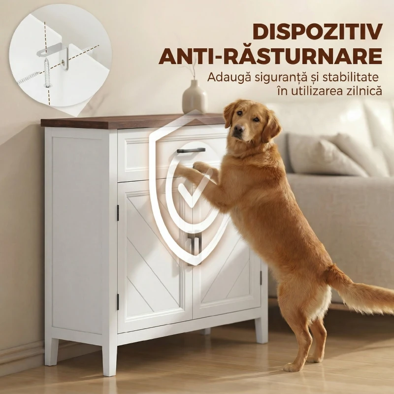 HOMCOM Comodă Mică Dulap Sertar Compact, MDF, 76 x 35 x 80 cm, Alb