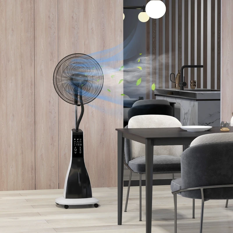 HOMCOM Ventilador Nebulizador de 3 Velocidades con Temporizador 3 Modos y Ruedas Depósito 3L 44,5x38,5x120 cm Negro y Blanco