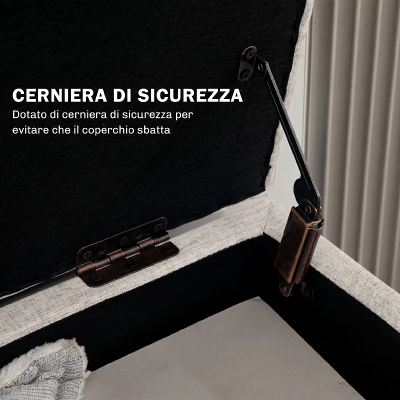 HOMCOM Cassapanca Contenitore 110x39x45 cm in Tessuto Effetto Lino, Gambe in Legno di Caucciù, Capacità 220 kg, Beige