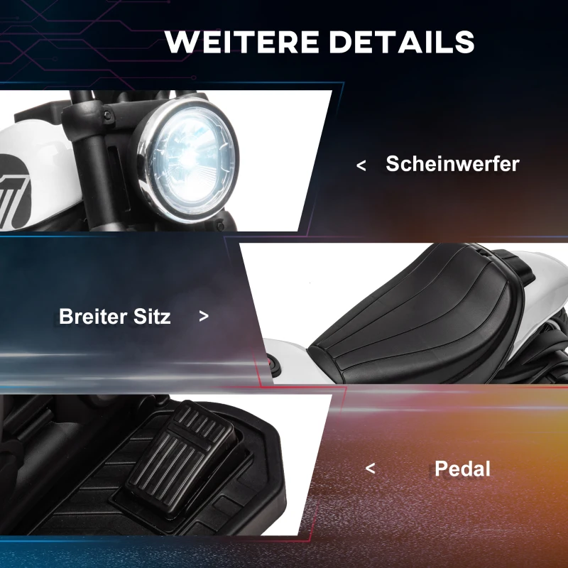 HOMCOM Elektrische Kinder Motorfiets met LED-Koplamp, Afneembare Zijwieltjes, Comfortabele Zitting, Rood/Zwart(m-7)