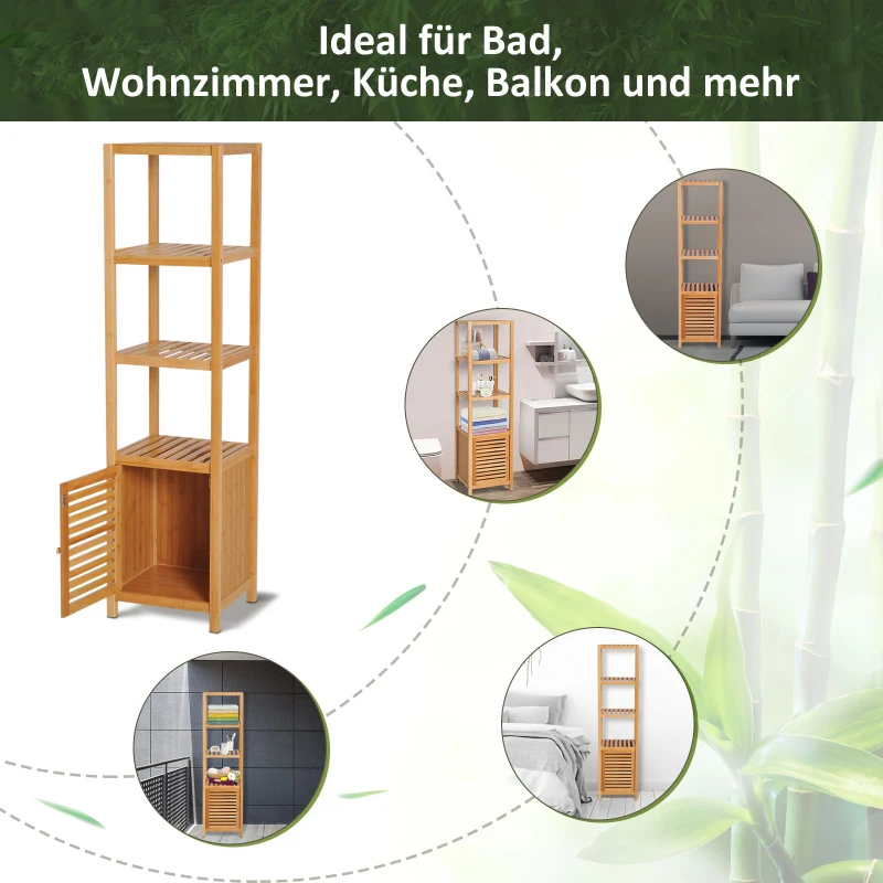 HOMCOM Badkamerkast, vrijstaand, 3 planken, smal & hoog, jaloeziedeur, 36 x 33 x 140cm