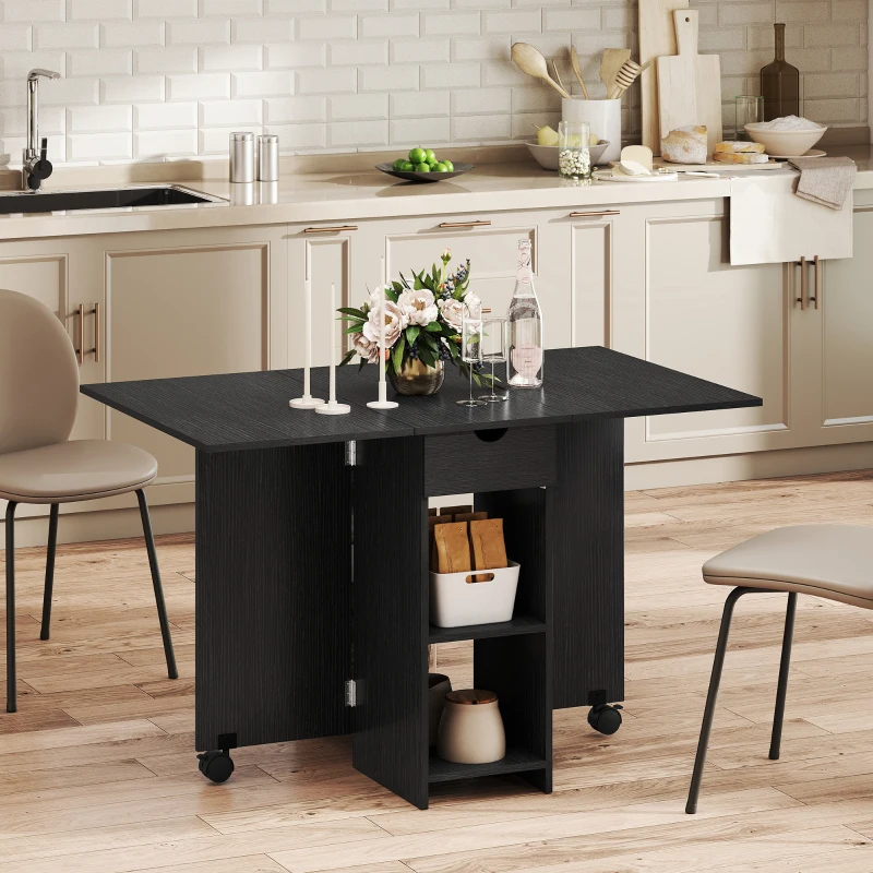 HOMCOM Klapptisch Esstisch, ausziehbarer Küchentisch für 2 à 4 Personen, 2 Klappen, 120 x 72 x 75 cm, Schwarz