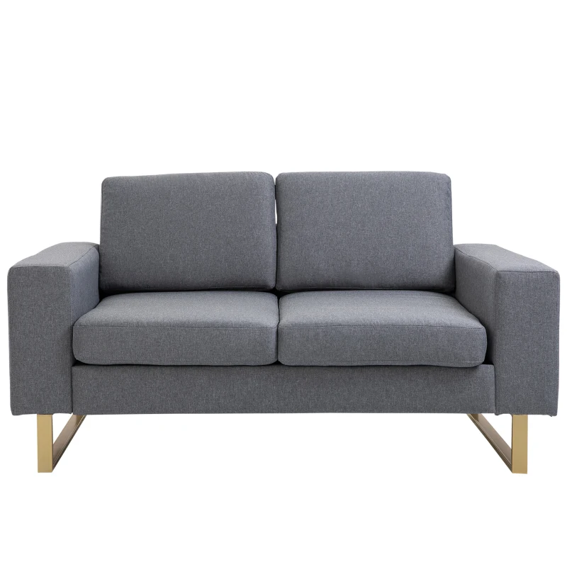 HOMCOM 2-zitsbank stoffen bank hoekbank gestoffeerde bank zitmeubelen kussens armsteun hout metaal lichtgrijs 160 x 82 x 78 cm