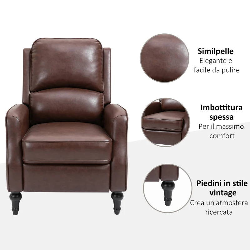 HOMCOM Poltrona Relax Reclinabile 90° e 150° Manuale in Pelle