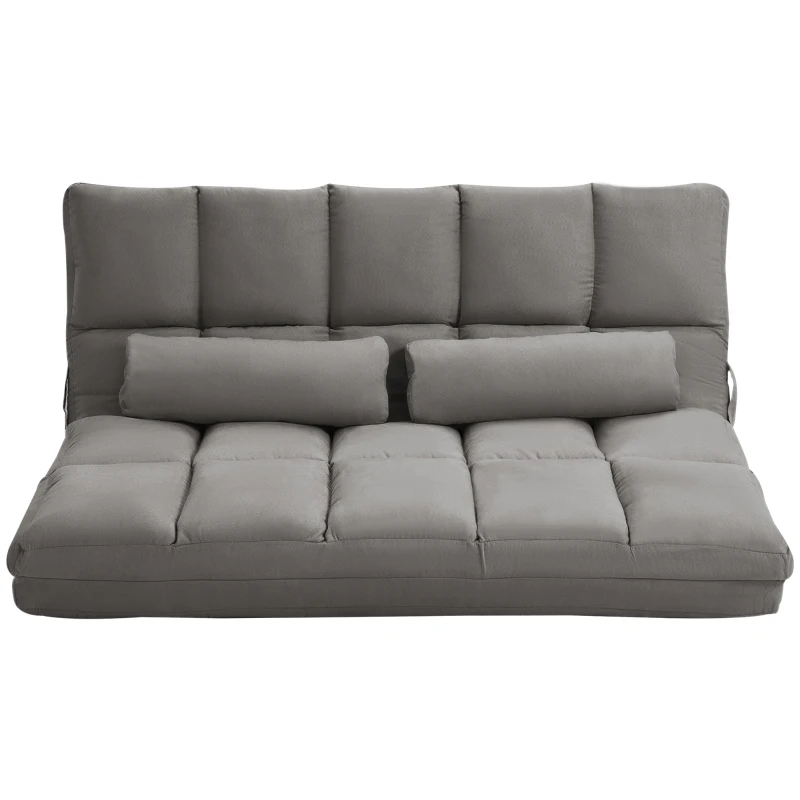 HOMCOM, Divan de Podea 2 în 1, cu Spătar Reglabil în 7 Niveluri și Perne, 130x73x60 cm, Gri Carbone