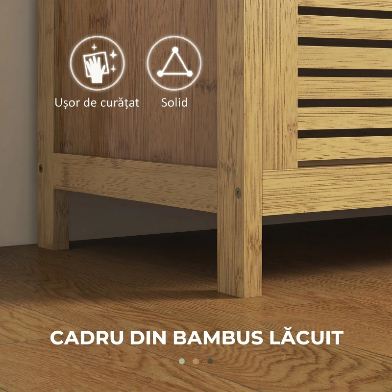 HOMCOM Bancă Pantofar cu Lamele pentru Hol, Design Rabatabil, din Lemn de Bambus, 100x40x60 cm