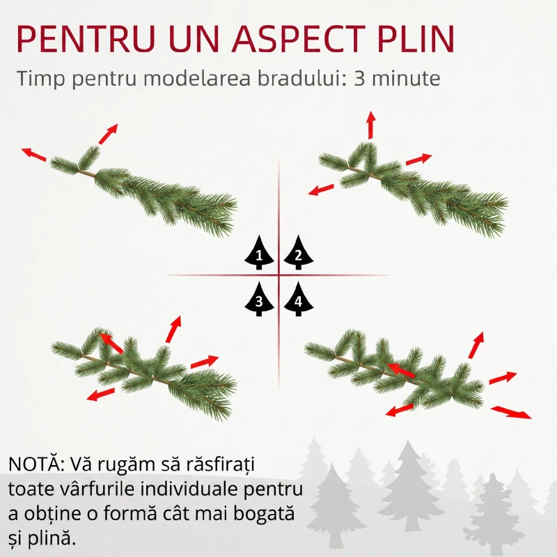 HOMCOM Mini Brad de Crăciun 60 cm cu lumini LED, 141 ramuri, conuri de pin, bobițe roșii, bază din ciment, verde