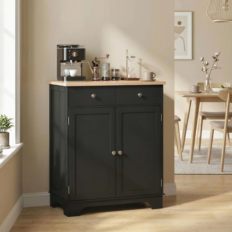 HOMCOM Meuble de rangement buffet salon avec placards, 2 tiroirs et étagères réglables, 68x40,3x85cm, noir et bois naturel